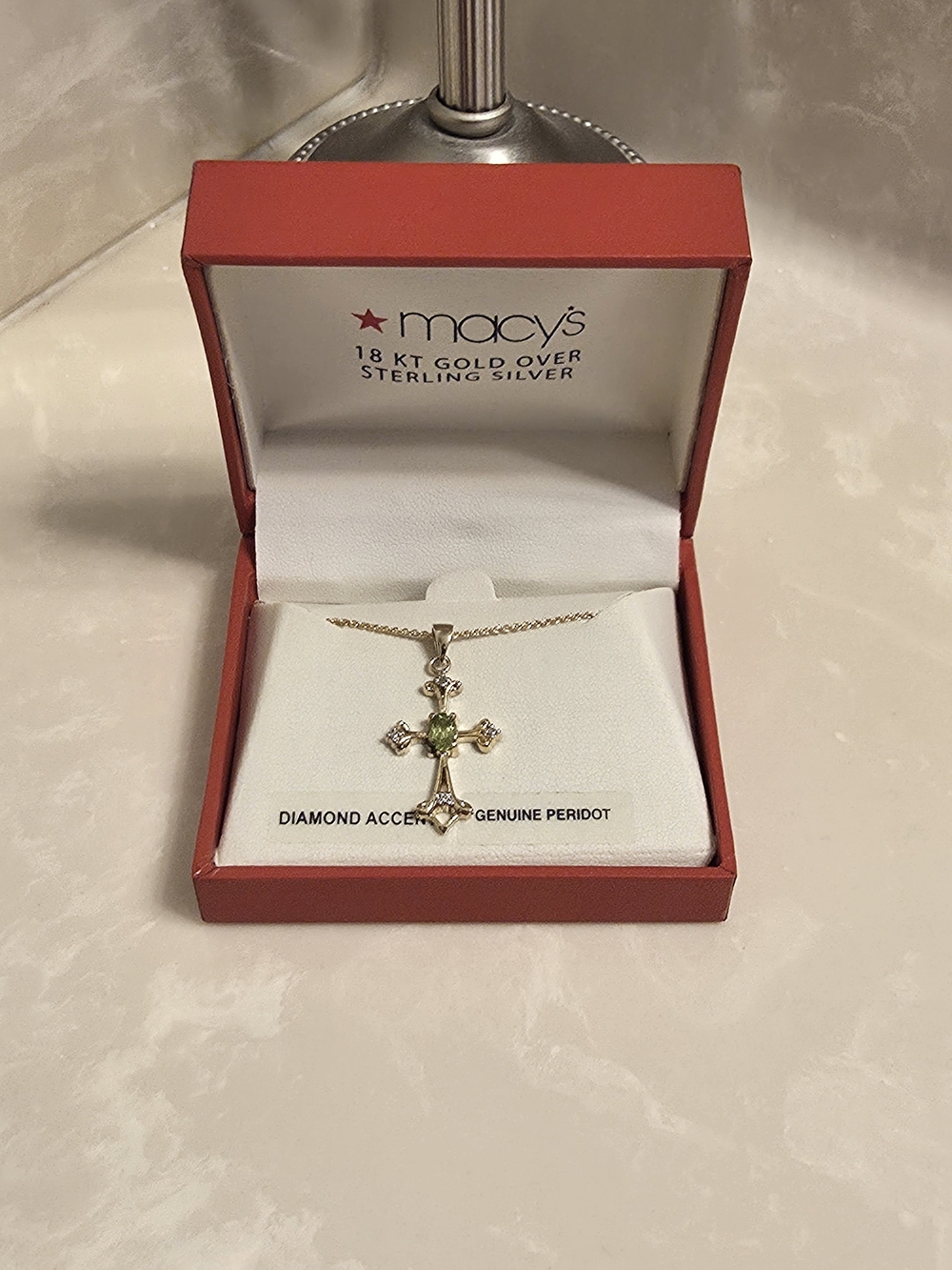 Macy's 18KT Gold Over Sterling Silver Peridot Cross Pendant Necklace